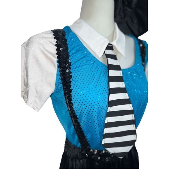 Dansco Dance Costume Paper Boy Newsie Size L 6pc Suspender Sequins Pantsuit Blue - Picture 5 of 9
